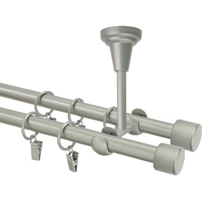 OK-GarnýžeCZ Garnýž kovová dvouřadá 16mm Pullo double stříbrná mat 210 cm do stěny / na tunýlek - bez kroužků