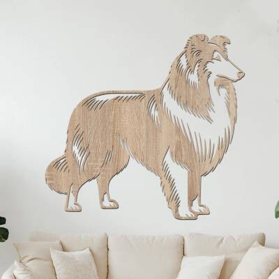 dřevo života Dřevěný obraz Dlouhosrsté kolie Zvolte rozměr šxv (cm): 40x38, Zvolte barvu dekoru: Dub Sonoma