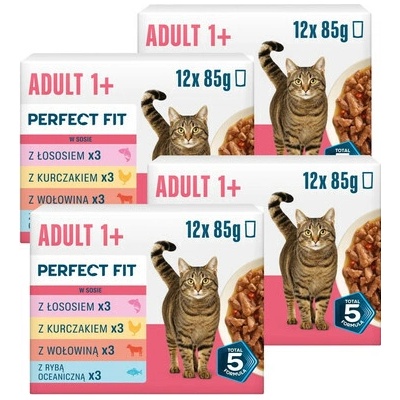 PERFECT FIT Adult 1+ Mix Príchuťou 48 x krmivo pre dospelé mačky 85 g
