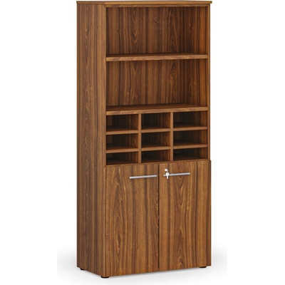 B2B Partner Třídicí regál s dveřmi PRIMO WOOD, 800 x 420 x 1781 mm 9 přihrádek ořech