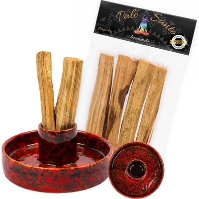 Aromaholik keramická kadidelnice Fumo na Palo Santo červená + dřevo 45 g
