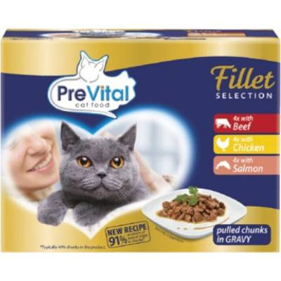 PreVital Cat Adult Hovädzie kuracie a losos filety v omáčke 12 x 100 g