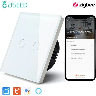 BSEED Zigbee dotykový vypínač bez nulového vodiča – sklo, 1–3 tlačidlá Biela 2