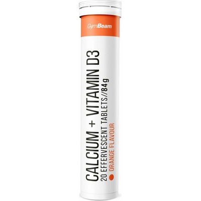 GymBeam Vápnik + Vitamín D3 šumivý pomaranč 20 tabliet