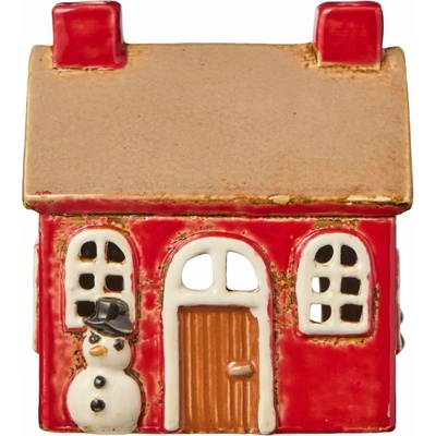 Ib Laursen Lucerna domeček Snowman, červená barva, keramika