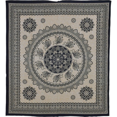 Sanu Babu přehoz na postel s tiskem Mandala černo-béžová 210 x 228 cm
