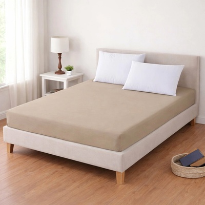 TextilCentrum Luxusní napínací mako-jersey prostěradlo s lycrou deluxe Collection elastické latté / béžové 90x200