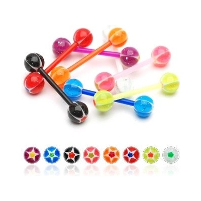 Šperky eshop piercing do jazyka kulička se třpytkami hvězdička W31.36 bílá zelená