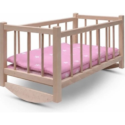 Baby Mix Dřevěná postýlka-kolébka pro panenky s povlečením stars pink