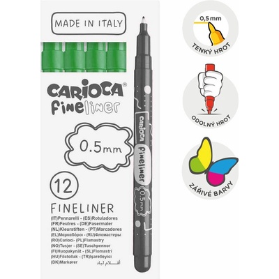 Jemné linery Carioca Fineliner 0,5 mm – 12 ks - zelený