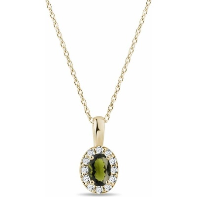 Klenota Halo náhrdelník zo žltého 14k zlata s vltavínom a diamantmi N0529553