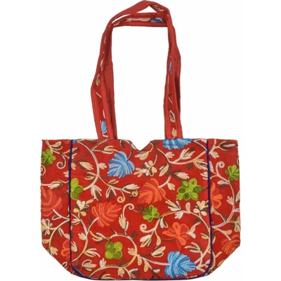 Sanu Babu Taška na zip s kašmírskou výšivkou červená 30x30x14cm + 30cm ucha