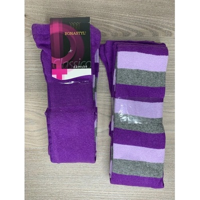 Dotex D&D Dámské bavlněné punčocháče hrubé pruhy Fialová