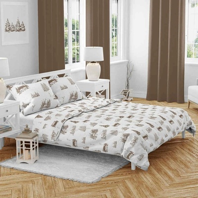 TiaHome Vianočné obliečky bavlna Chalúpka hnedá 90x70 140x200