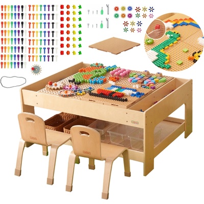 MASTERKIDZ Dřevěný Vzdělávací Stůl + PŘÍSLUŠENSTVÍ STEM WALL + 135 Kostek