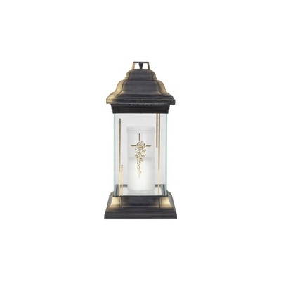 Lampa hřbitovní KŘÍŽ RŮŽE skleněná bílá 115g 14x14x31cm