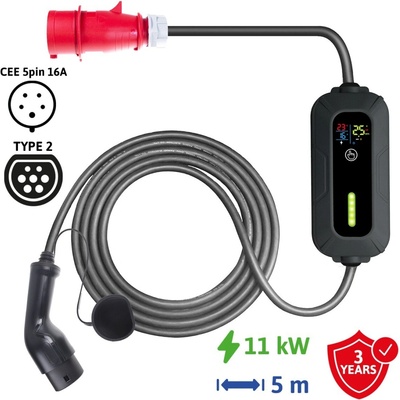 SECTRON přenosná AC nabíječka pro elektromobil 11 kW CEE 5pin Type2 400 V 16 A 5 metrů – Hledejceny.cz