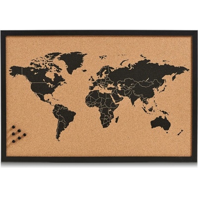 ZELLER Korková nástenka mapa sveta, čiernohnedá 59 × 40 cm