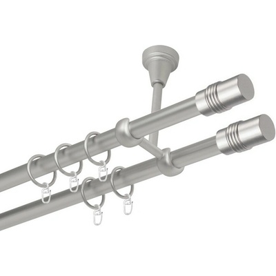 OK-GarnýžeCZ Garnýž kovová dvouřadá 19mm Cylinder double satina 160 cm do stropu / kroužky s háčkem