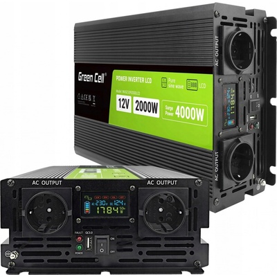 Green Cell PowerInverter LCD 12 V 2000W/40000W čistá sinusoida