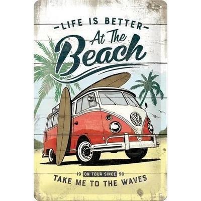 Plechová ceduľa Volkswagen VW - T1 - At the Beach, 20 × 30 cm