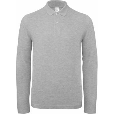 B&C ID.001 LSL piqué polo s dlouhým rukávem heather šedá