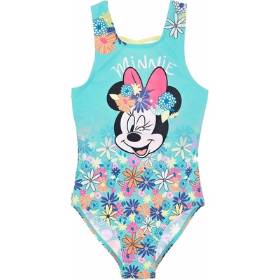 SunCity · Dievčenské jednodielne kvetované plavky Minnie Mouse Tyrkysová