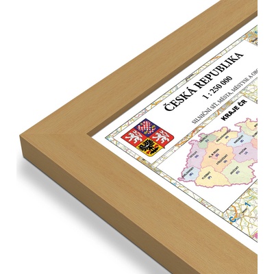 Excart Maps ČR - nástěnná automapa 240 x 135 cm (vydání 2026) Varianta: mapa v dřevěném rámu, Provedení: Pegi jádro ořechu