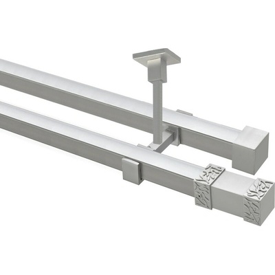 OK-GarnýžeCZ Garnýž kovová hranatá dvouřadá 20x20mm Roma satina 240 cm do stěny / na tunýlek - bez kroužků