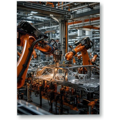 Plakát – Robotická výroba automobilové karoserie 100 × 140 cm Bez rámu Ano Bez rámu – Hledejceny.cz