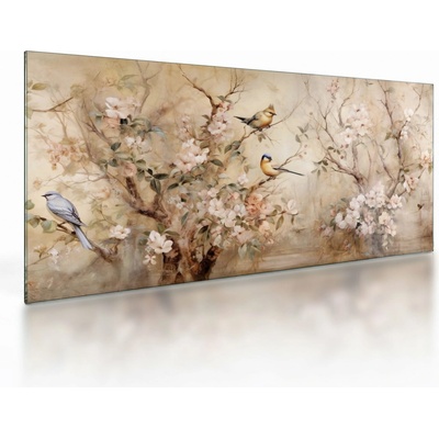 Sklenený obraz - Vintage maľba vtáčikov II., jednodielne 100x50 cm na skle