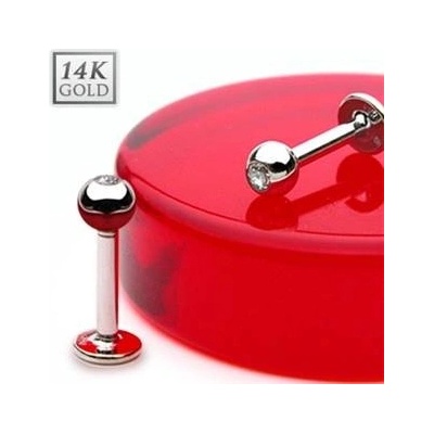 Šperky4U Zlatý piercing do brady - labreta zirkon, Au 585/1000 - ZL01104-1206-WG