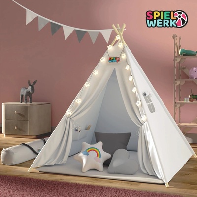 Spielwerk Dětský stan Teepee bílo-šedý 160x120x120cm 109523