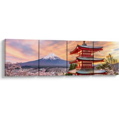 Obraz - Fudži, Japonsko, štvordielne 160x40 cm