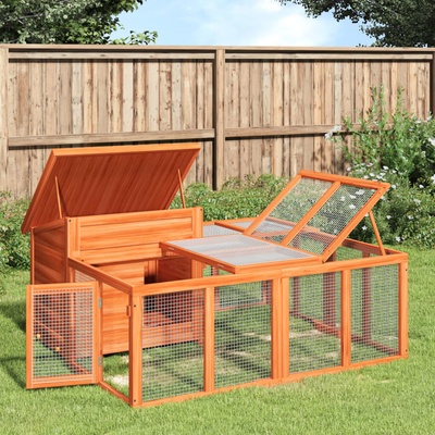 vidaXL Králíkárna hnědá 144 x 123 x 67,5 cm masivní borové dřevo