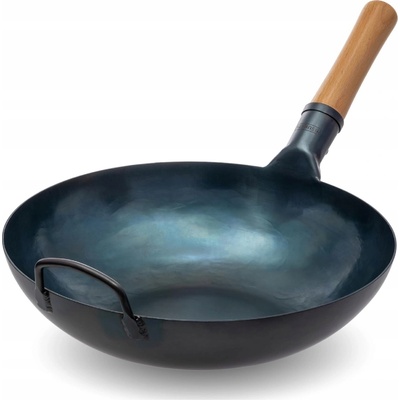 Wok z uhlíkové oceli YOSUKATA modrý 34 cm ploché dno