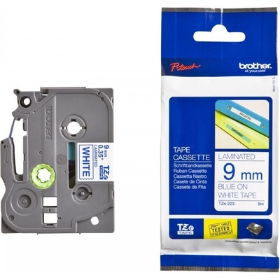 Brother TZe-223 9 mm biela modrá tlač 8 m laminovaná TZE223