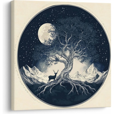 Obraz - Magický strom s jelenem I., jednodílný 70x70 cm