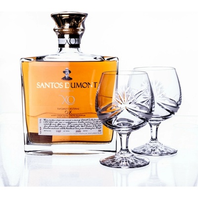 Bohemia Crystal BOHEMIA CRYSTAL Dárková sada rum Santos Dumont XO + 2 ručně broušené sklenice brus Mašle 250 ml