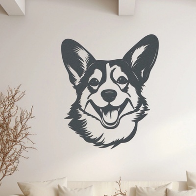 dřevo života Dřevěná dekorace na stěnu psa Corgi hlava Zvolte rozměr šxv (cm): 34x40, Zvolte barvu dekoru: Antracitová