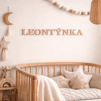 Dřevěná dekorace na zeď PÍSMENO NEBO TEXT tiskací Množství: 9, Velikost mísmena: 25 cm