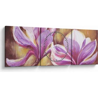 Obraz - Kvety magnólie (s hodinami), trojdielne 90x30 cm s hodinami