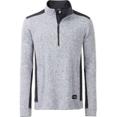 James & Nicholson JN 864 pánska pracovná flísová bunda 1/2zip-Strong biela Mel-sivá Carbon