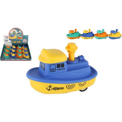 Teddies Loď/Lodička Zmáčkni a jeď plast 5x10cm na setrvačník 4 barvy