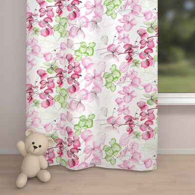 Biante Detský bavlnený záves Sandra SA-366 Ružovo-zelené kvety na bielom 140x140 cm