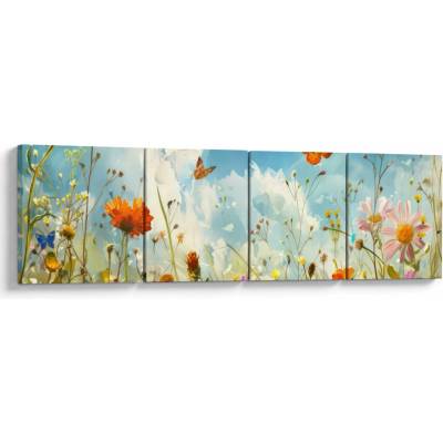 Obraz - Motýle na letnej lúke, štvordielne 160x40 cm