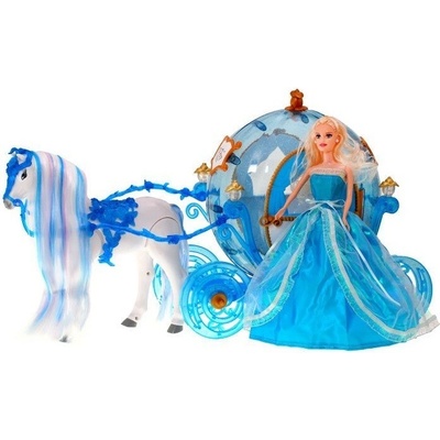 iMex Toys Interaktivní kočár s panenkou a chodícím koníkem