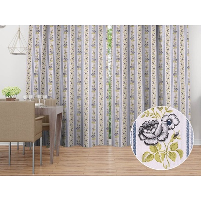 Biante Bavlnený záves Sandra SA-348 Sivé popínavé kvety a modré pruhy 130x180 cm