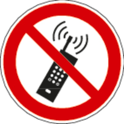 Označenie Zákaz používania mobilných telefónov, ISO 7010, samolepiaca fólia, 100 mm, 10 ks