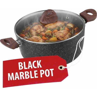 MagicHome Hrnec s poklicí Black Marble Line, 20 cm, 2,2 l